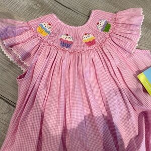 NWT Velani Classics Pink Gingham Cupcake Smocked Dress Size 4
